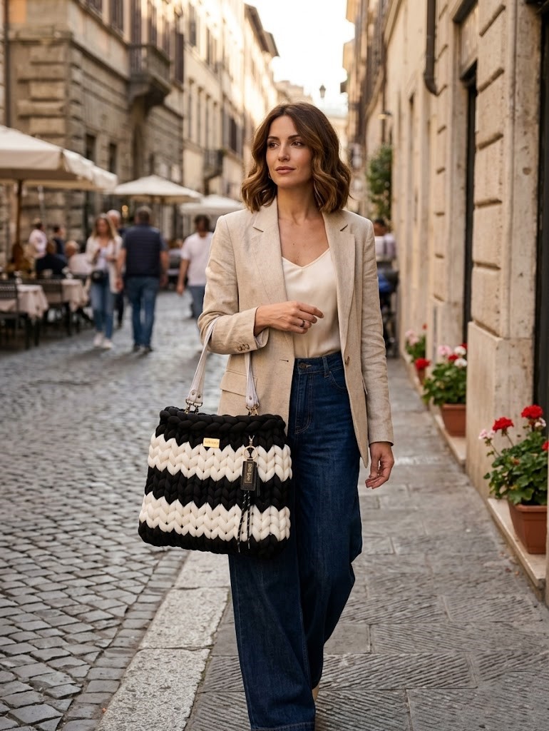 ##La Rive Noire – Borsa Tote XXL Artigianale | Kaffè Latte##